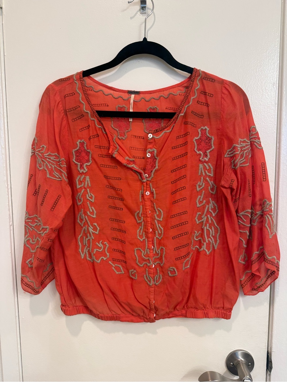 Free People Hibiscus Boho Embroidered Top Blouse S
